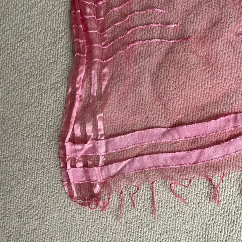 Sheer bubblegum pink Italian silk scarf with fringe
